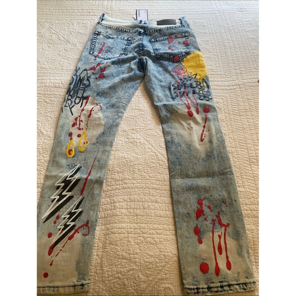 Rue21 Paint-Splatter COOL GRAFFITI Graphic Acid Wash SKINNY Jeans NWT Size 28x30 - Picture 8 of 13